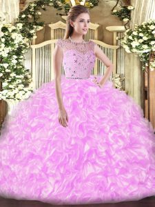 Lovely Lilac Zipper Sweet 16 Quinceanera Dress Beading and Ruffles Sleeveless Floor Length