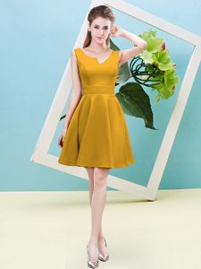 Sleeveless Mini Length Ruching Zipper Court Dresses for Sweet 16 with Gold