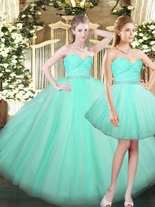 Vintage Floor Length Aqua Blue Quinceanera Gowns Sweetheart Sleeveless Lace Up