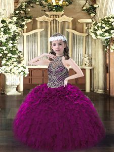 Fuchsia Sleeveless Organza Lace Up Child Pageant Dress for Party and Quinceanera