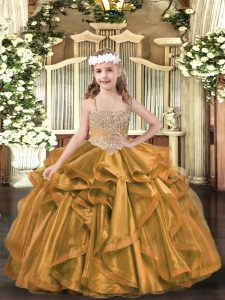 Discount Sleeveless Lace Up Floor Length Beading and Ruffles Little Girls Pageant Gowns