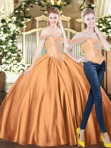 Customized Brown Tulle Lace Up Off The Shoulder Sleeveless Floor Length Vestidos de Quinceanera Beading