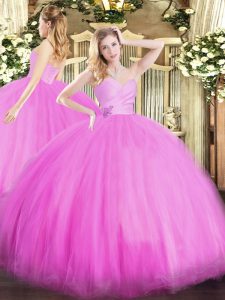 Fancy Fuchsia Ball Gowns Sweetheart Sleeveless Tulle Floor Length Lace Up Beading Quinceanera Dresses
