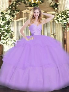 Beading and Ruffled Layers 15th Birthday Dress Lavender Lace Up Sleeveless Floor Length