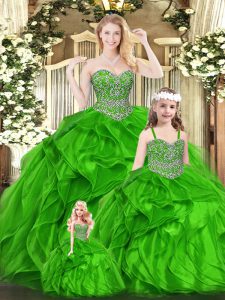 Floor Length Green Quinceanera Gown Sweetheart Sleeveless Lace Up