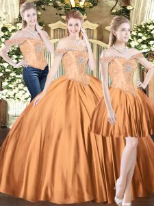 Captivating Floor Length Three Pieces Sleeveless Brown Quinceanera Gowns Lace Up