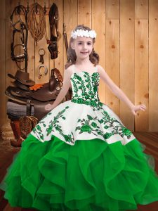 Admirable Green Lace Up Pageant Dress Toddler Embroidery and Ruffles Sleeveless Floor Length