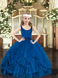 Floor Length Ball Gowns Sleeveless Royal Blue Little Girl Pageant Gowns Zipper