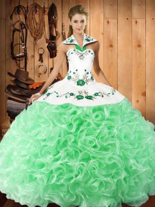 Chic Apple Green Sleeveless Floor Length Embroidery Lace Up Sweet 16 Dresses