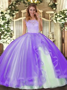 Floor Length Lavender Quinceanera Gowns Scoop Sleeveless Clasp Handle