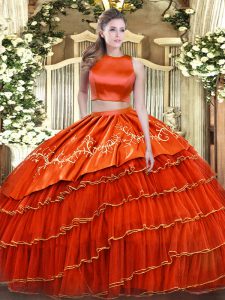 Dynamic Orange Red Sleeveless Tulle Criss Cross 15th Birthday Dress for Military Ball and Sweet 16 and Quinceanera