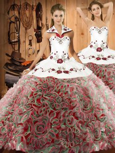 Clearance Sleeveless Embroidery Lace Up Quinceanera Gown with Multi-color Sweep Train