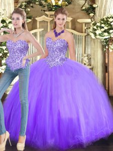Shining Tulle Sweetheart Sleeveless Lace Up Beading 15 Quinceanera Dress in Lavender
