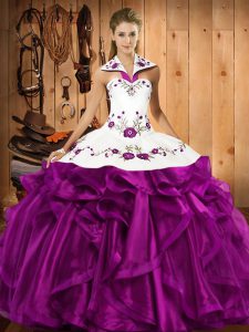 Eggplant Purple Sleeveless Organza Lace Up Sweet 16 Dress for Military Ball and Sweet 16 and Quinceanera