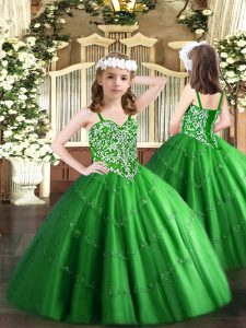 Green Straps Neckline Beading and Appliques Kids Formal Wear Sleeveless Lace Up