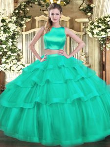 Floor Length Two Pieces Sleeveless Turquoise Quinceanera Gown Criss Cross