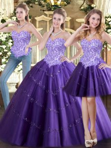 Glorious Sleeveless Lace Up Floor Length Beading Quinceanera Gowns