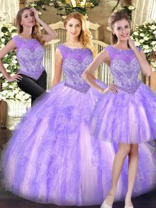 Beading and Ruffles Quinceanera Dresses Lilac Zipper Sleeveless Floor Length