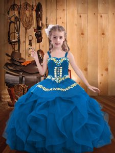 Cheap Organza Sleeveless Floor Length Little Girls Pageant Dress and Embroidery and Ruffles