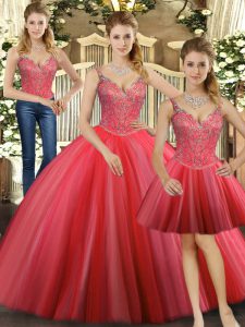 Cheap Floor Length Coral Red Sweet 16 Quinceanera Dress Straps Sleeveless Lace Up