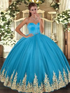 Sweetheart Sleeveless Lace Up Sweet 16 Dresses Baby Blue Tulle