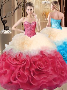 Fabulous Sleeveless Beading and Ruffles Lace Up Quince Ball Gowns