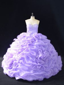 Comfortable Lavender Organza Lace Up Quinceanera Dress Sleeveless Beading and Pick Ups and Hand Made Flower