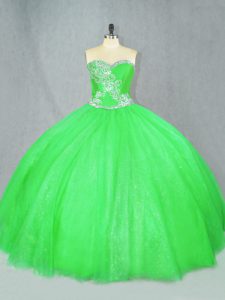 Ball Gowns Beading Quinceanera Dresses Lace Up Tulle Sleeveless Floor Length
