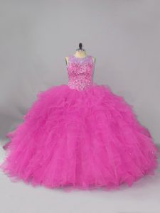 Excellent Scoop Sleeveless Lace Quinceanera Gowns Beading and Ruffles Lace Up
