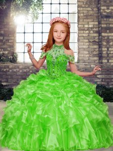 Ball Gowns Kids Pageant Dress High-neck Organza Sleeveless Floor Length Lace Up