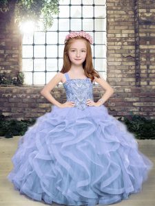 Light Blue Straps Neckline Beading Pageant Dress for Teens Sleeveless Lace Up