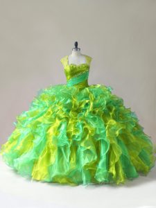 Graceful Sleeveless Organza Floor Length Zipper Quinceanera Dress in Multi-color with Beading and Ruffles