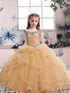 Eye-catching Tulle Sleeveless Floor Length Little Girls Pageant Dress and Beading and Ruffles