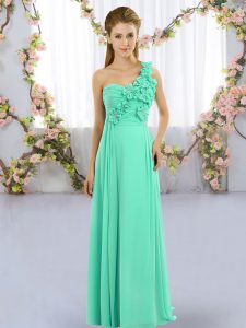 Empire Dama Dress Turquoise One Shoulder Chiffon Sleeveless Floor Length Lace Up