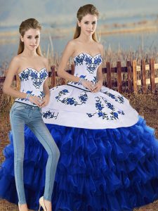 Royal Blue Lace Up Vestidos de Quinceanera Embroidery and Ruffled Layers and Bowknot Sleeveless Floor Length