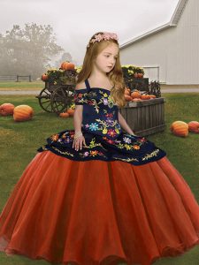 Fitting Rust Red Child Pageant Dress Party and Wedding Party with Embroidery Straps Sleeveless Lace Up