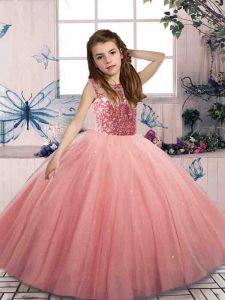 Scoop Sleeveless Lace Up Kids Pageant Dress Watermelon Red Tulle