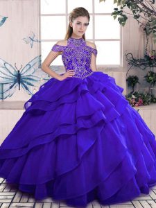 Edgy Blue Sleeveless Organza Lace Up Sweet 16 Dress for Sweet 16 and Quinceanera