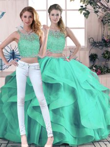 Turquoise Quinceanera Gowns Sweet 16 and Quinceanera with Beading and Ruffles Scoop Sleeveless Zipper