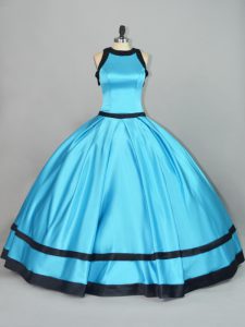 Artistic Baby Blue Sleeveless Floor Length Ruching Zipper Ball Gown Prom Dress