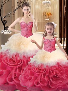 Fabric With Rolling Flowers Sweetheart Sleeveless Lace Up Beading and Ruffles Quinceanera Dresses in Multi-color