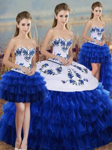 Pretty Royal Blue Sleeveless Organza Lace Up Vestidos de Quinceanera for Military Ball and Sweet 16 and Quinceanera