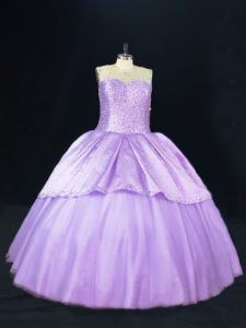Scoop Sleeveless Lace Up Sweet 16 Quinceanera Dress Lavender Satin and Tulle