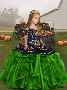 Organza Lace Up Kids Pageant Dress Sleeveless Floor Length Embroidery and Ruffles
