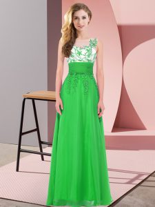 New Style Green Chiffon Backless Dama Dress for Quinceanera Sleeveless Floor Length Appliques