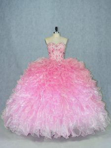Sleeveless Organza Floor Length Lace Up Sweet 16 Dress in Multi-color with Beading