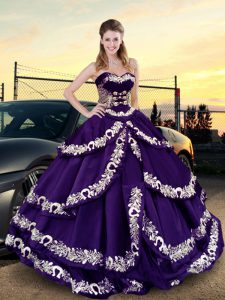 Embroidery and Ruffled Layers Quinceanera Dress Purple Lace Up Sleeveless