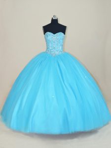 Pretty Floor Length Ball Gowns Sleeveless Aqua Blue Quinceanera Gowns Lace Up