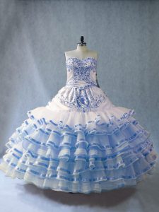 Sleeveless Lace Up Floor Length Embroidery and Ruffled Layers 15th Birthday Dress
