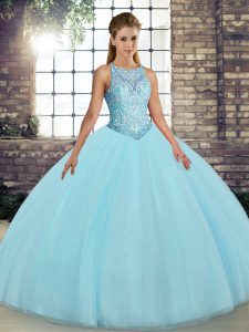 Fantastic Floor Length Ball Gowns Sleeveless Aqua Blue 15th Birthday Dress Lace Up